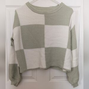 moon & madison Women's Checkered Sweater - Gray and Cream